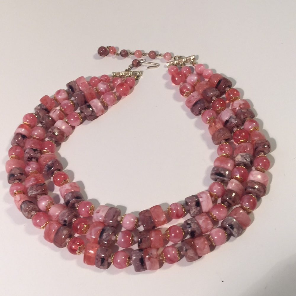 Vintage Hong Kong pink beaded necklace